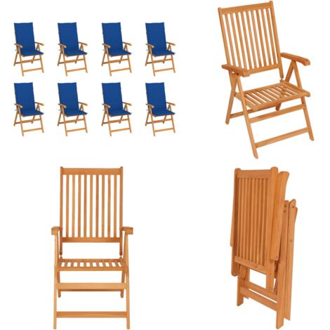 Sedie Reclinabili da Giardino con Cuscini 8 pz Massello di Teak - Sedie in teak - Sedie reclinabili