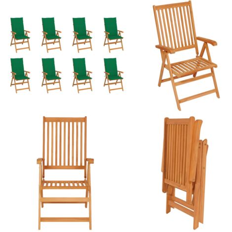 Sedie Reclinabili da Giardino con Cuscini 8 pz Massello di Teak - Sedie in teak - Sedie reclinabili