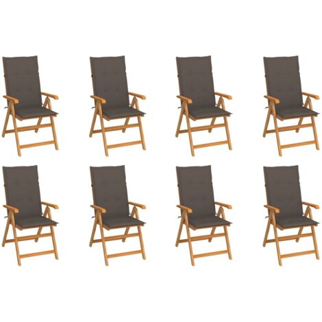 Sedie Reclinabili da Giardino con Cuscini 8 pz Massello di Teak vidaXL