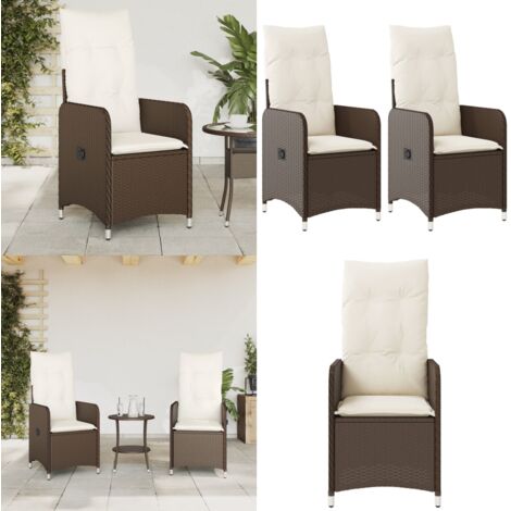 Sedie Reclinabili Giardino 2pz con Cuscini Marrone Polyrattan - Sedie reclinabili - Cuscini per sedie