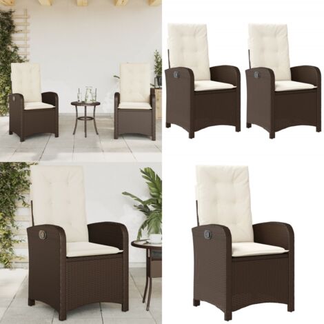 Sedie Reclinabili Giardino 2pz con Cuscini Marrone Polyrattan - Sedie reclinabili - Sedie da esterno