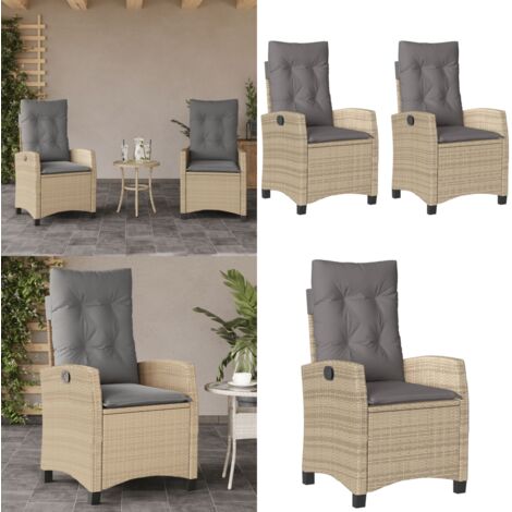 Sedie Reclinabili Giardino 2pz Cuscini Beige Misto Polyrattan - Sedie reclinabili - Cuscini per sedie