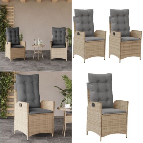 Sedie Reclinabili Giardino 2pz Cuscini Beige Misto Polyrattan - Sedie reclinabili - Cuscini per sedie