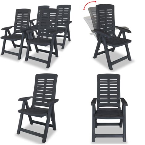 Sedie Reclinabili Giardino 4 pz in Plastica Antracite - Sedie pieghevoli - Sedie reclinabili