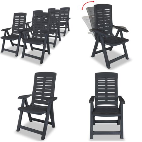 Sedie Reclinabili Giardino 6 pz in Plastica Antracite - Sedie pieghevoli - Sedie reclinabili