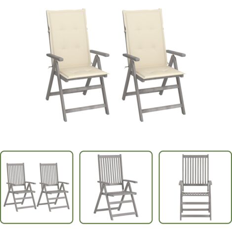 Sedie reclinabili -  Sedie da Giardino Reclinabili 2pz con Cuscini Massello Acacia