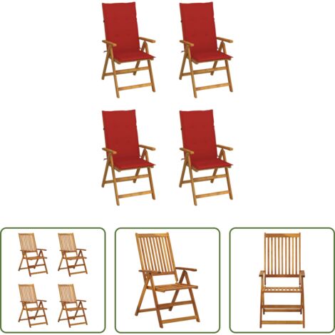 Sedie reclinabili -  Sedie da Giardino Reclinabili 4 pz con Cuscini Massello Acacia