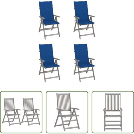 Sedie reclinabili -  Sedie da Giardino Reclinabili 4 pz con Cuscini Massello Acacia