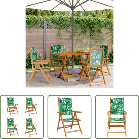 Sedie reclinabili -  Sedie Giardino Reclinabili 4 pz Verdi Tessuto e Legno Massello