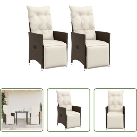 Sedie reclinabili -  Sedie Reclinabili Giardino 2pz con Cuscini Marrone Polyrattan