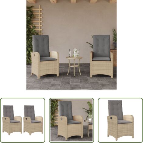 Sedie reclinabili - Sedie Reclinabili Giardino 2pz Cuscini Beige Misto Polyrattan