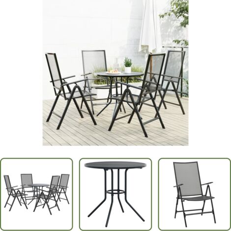 Sedie reclinabili -  Set Sedie Giardino Reclinabili 5pz Antracite Acciaio Verniciato