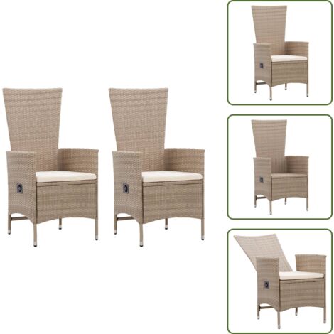 Sedie reclinabili - vidaXL Sedie da Esterno 2 pz con Cuscini in Polyrattan Beige - Cuscini in poliestere