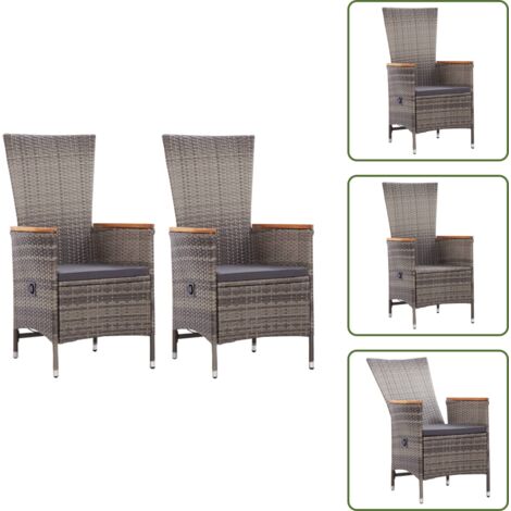 Sedie reclinabili - vidaXL Sedie da Esterno 2 pz con Cuscini in Polyrattan Grigio - Cuscini in poliestere