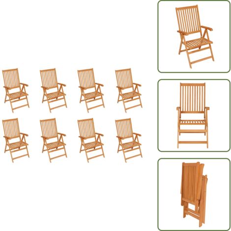 Sedie reclinabili - vidaXL Sedie Reclinabili da Giardino 8 pz in Legno Massello di Teak - Sedie da pranzo