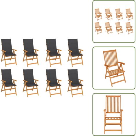 Sedie reclinabili - vidaXL Sedie Reclinabili da Giardino con Cuscini 8 pz Massello di Teak - Cuscini per sedie
