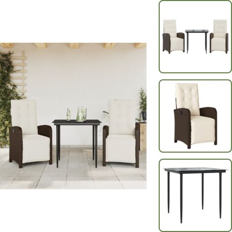 Sedie reclinabili - vidaXL Set Bistrò 3 pz con Cuscini Marrone in Polyrattan - Tavolo in vetro