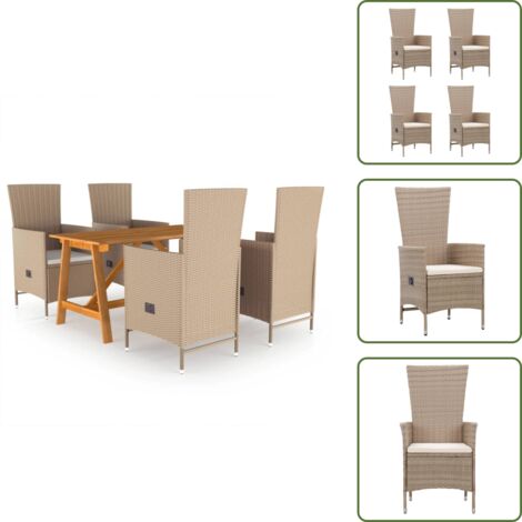 Sedie reclinabili - vidaXL Set Mobili da Pranzo per Giardino 5 pz Beige - Cuscini in poliestere