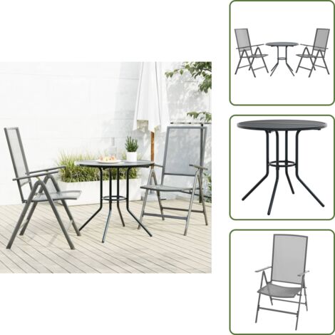 Sedie reclinabili - vidaXL Set Sedie Giardino Reclinabili 3pz Antracite Acciaio Verniciato - Sedie pieghevoli