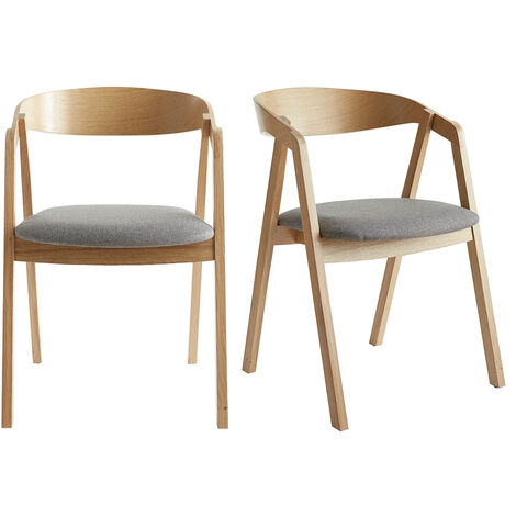 Sedie scandinave in legno chiaro massello di rovere e tessuto grigio (set di 2) LOVA
