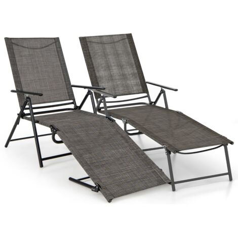 Sedie sdraio pieghevoli giardino Set 2 sedie reclinabili esterno schienale 6 livelli Marrone