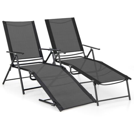 Sedie sdraio pieghevoli giardino Set 2 sedie reclinabili esterno schienale 6 livelli Nero
