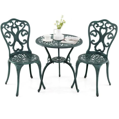 Sedie tavolo alluminio fuso resistente tutti tempi foro ombrello set patio 3 pezzi verde