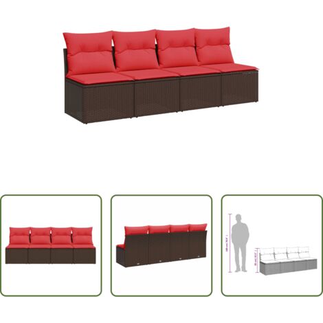 Sedile da esterno -  Divano da giardino con cuscini 4 posti marrone in polyrattan