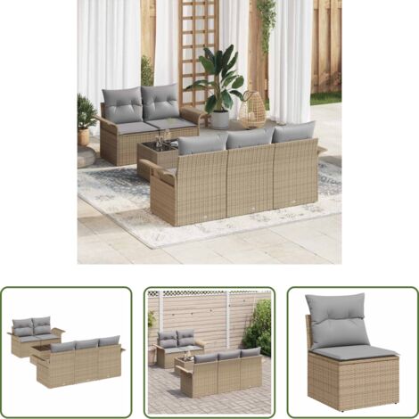 Sedile da esterno -  Set di divani con cuscino 6 pcs Beige polyrattan