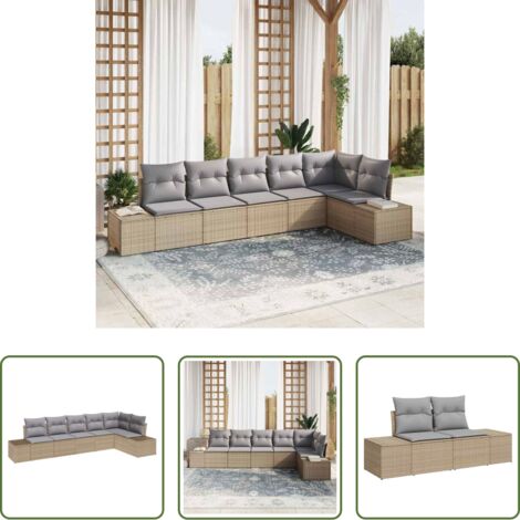 Sedile da esterno -  Set Divano da Giardino 6 pcs Beige e grigio polyrattan