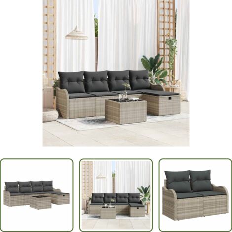 Sedile da esterno -  Set Divano da Giardino 6 pcs Grigio chiaro Poly Rattan