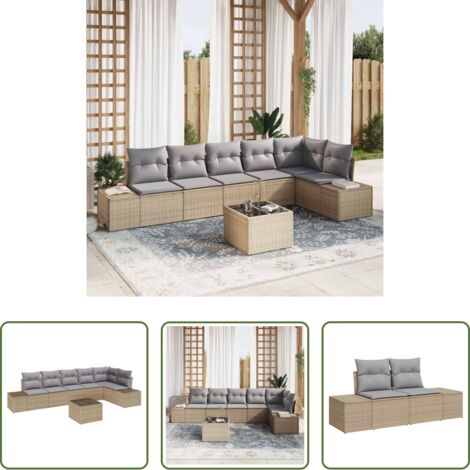 Sedile da esterno -  Set Divano da Giardino 7 pcs Beige e grigio polyrattan