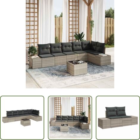 Sedile da esterno -  Set Divano da Giardino 7 pcs Grigio chiaro polyrattan