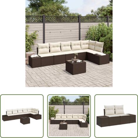Sedile da esterno -  Set Divano da Giardino 7 pcs Marrone e Crema polyrattan