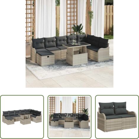 Sedile da esterno -  Set Divano da Giardino 9 pcs Grigio chiaro Poly Rattan