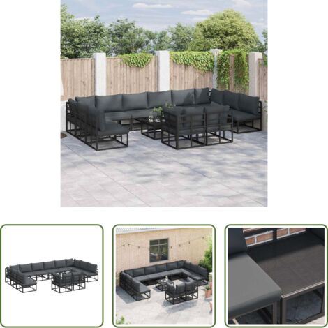 Sedile da esterno -  Set Divano da Giardino con cuscino 12 pcs Nero Alluminio