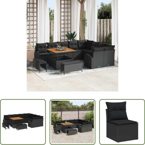 Sedile da esterno -  Set Divano da Giardino con cuscino 12 pcs Nero polyrattan