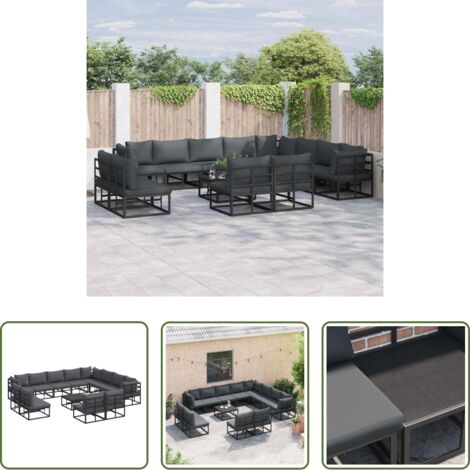 Sedile da esterno -  Set Divano da Giardino con cuscino 13 pcs Nero Alluminio