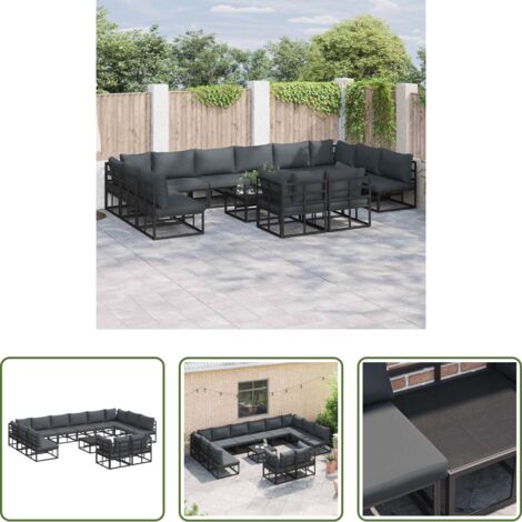 Sedile da esterno -  Set Divano da Giardino con cuscino 13 pcs Nero Alluminio