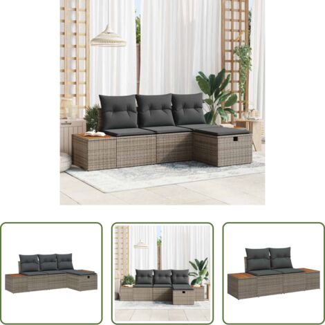 Sedile da esterno -  Set Divano da Giardino con cuscino 4 pcs Grigio Poly Rattan