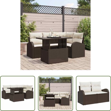 Sedile da esterno -  Set Divano da Giardino con cuscino 5 pcs Marrone Poly Rattan