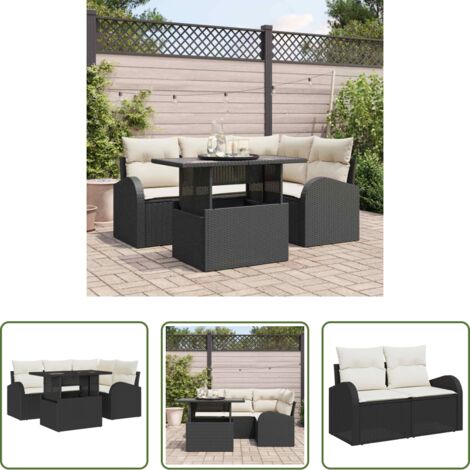 Sedile da esterno -  Set Divano da Giardino con cuscino 5 pcs Nero Poly Rattan