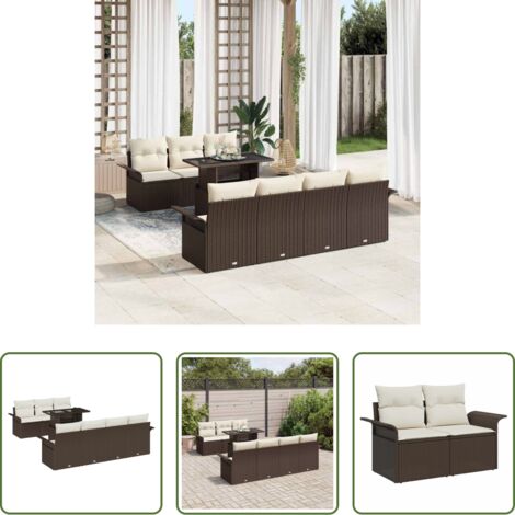Sedile da esterno -  Set Divano da Giardino con cuscino 8 pcs Marrone Poly Rattan