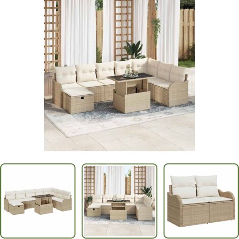 Sedile da esterno -  Set Divano da Giardino con cuscino 9 pcs Beige Poly Rattan