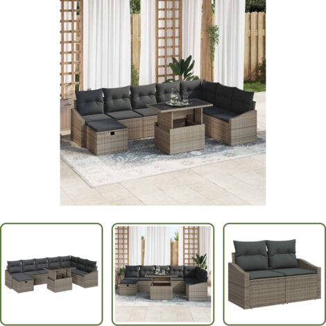 Sedile da esterno -  Set Divano da Giardino con cuscino 9 pcs Grigio Poly Rattan