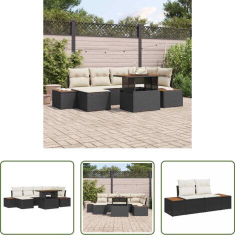 Sedile da giardino -  Set da Pranzo per Giardino con cuscino 7 pcs Nero e Beige