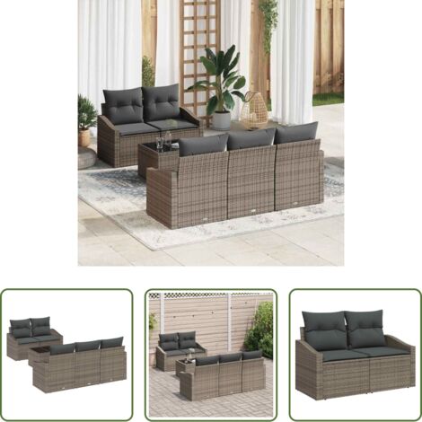 Sedile da giardino -  Set di divani con cuscino con cuscino 6 pcs Grigio polyrattan