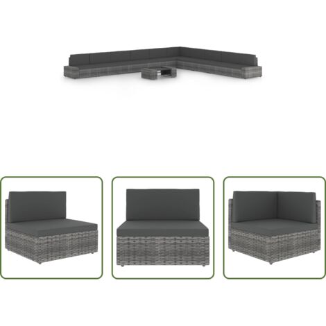 Sedile da giardino -  Set Divani da Giardino 11 pz con Cuscini in Polyrattan Grigio