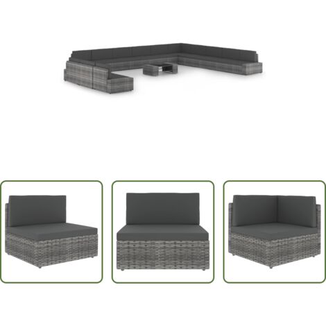 Sedile da giardino -  Set Divani da Giardino 14 pz con Cuscini in Polyrattan Grigio