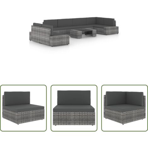 Sedile da giardino -  Set Divani da Giardino 8 pz con Cuscini in Polyrattan Grigio